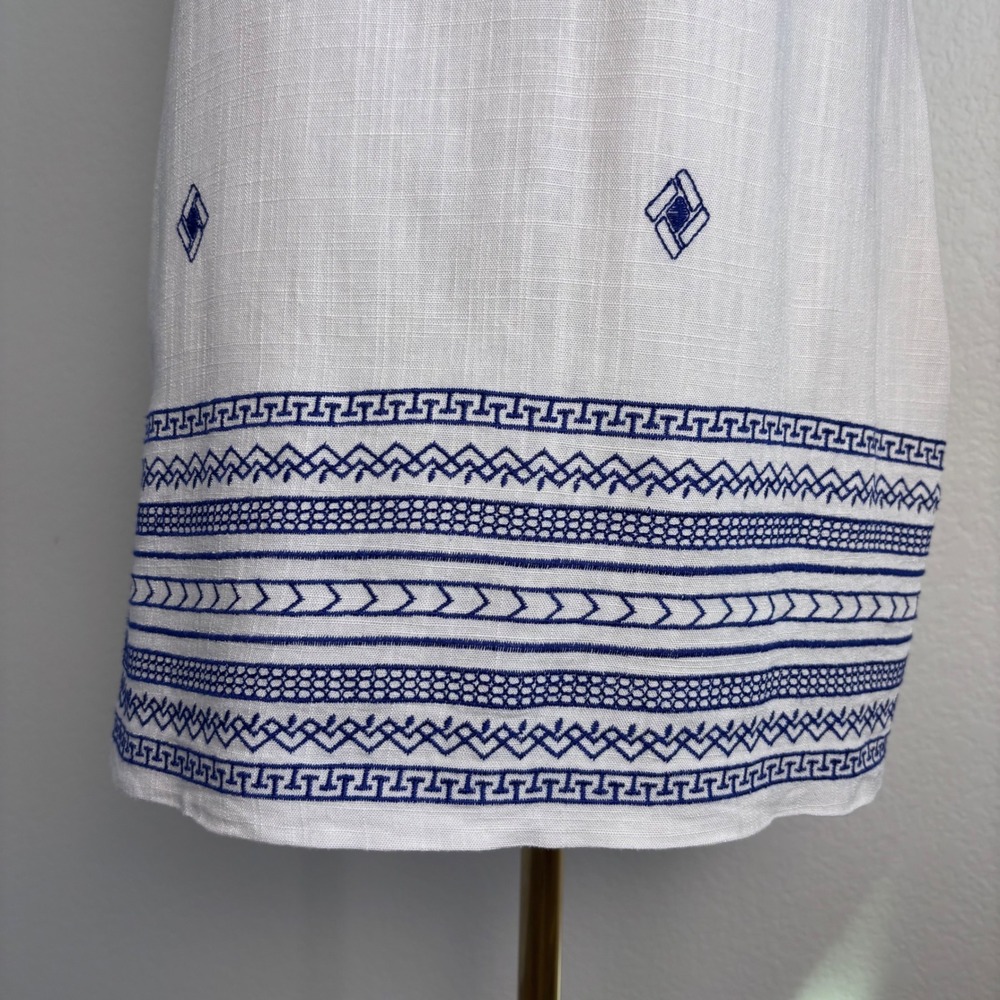 Soieblu Grecian Embroidered Cotton Linen Shift Mini Dress Size Small White Blue - Picture 15 of 15